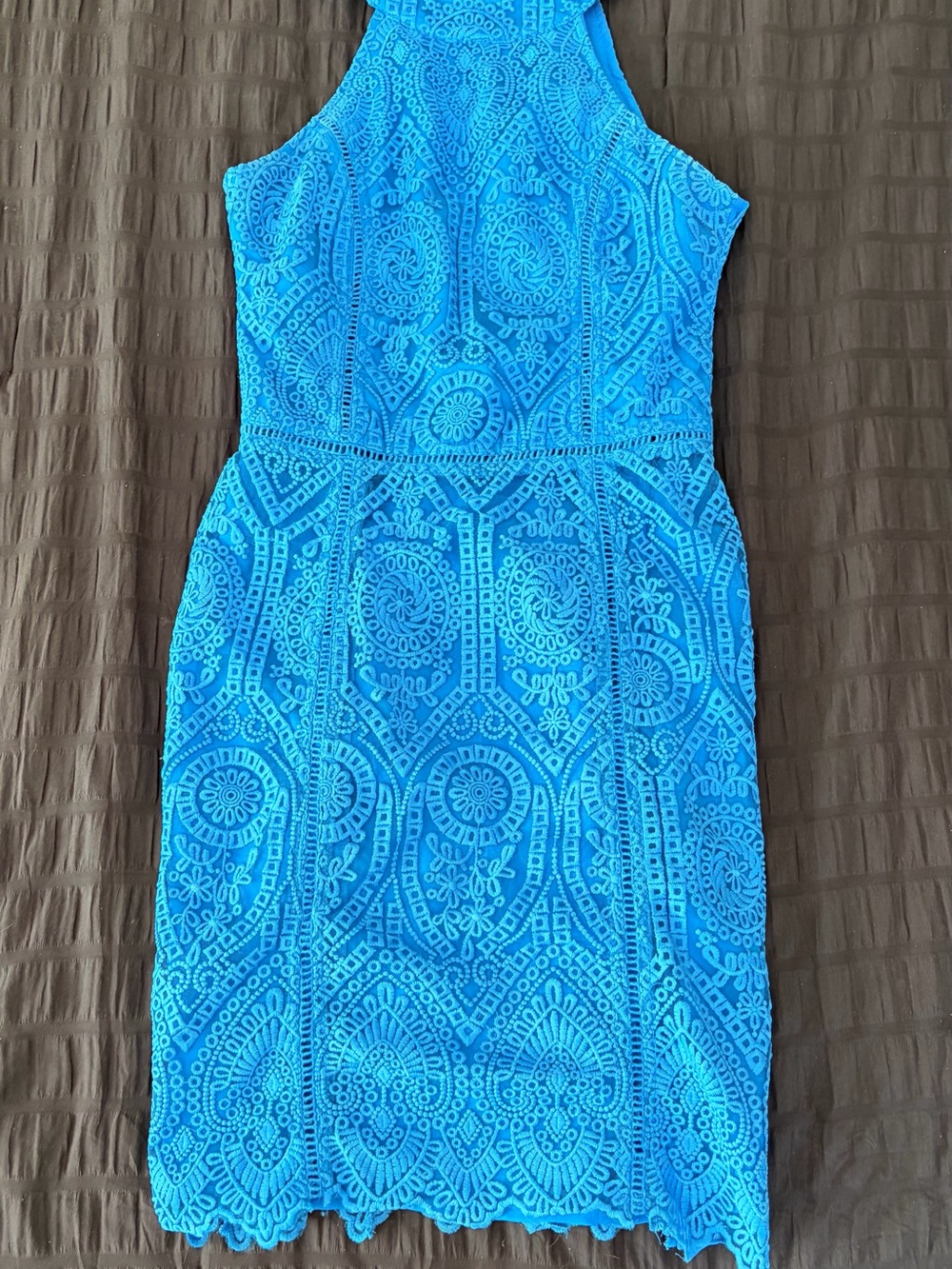 Adelyn Rae Turquoise Lace Halter Midi Dress